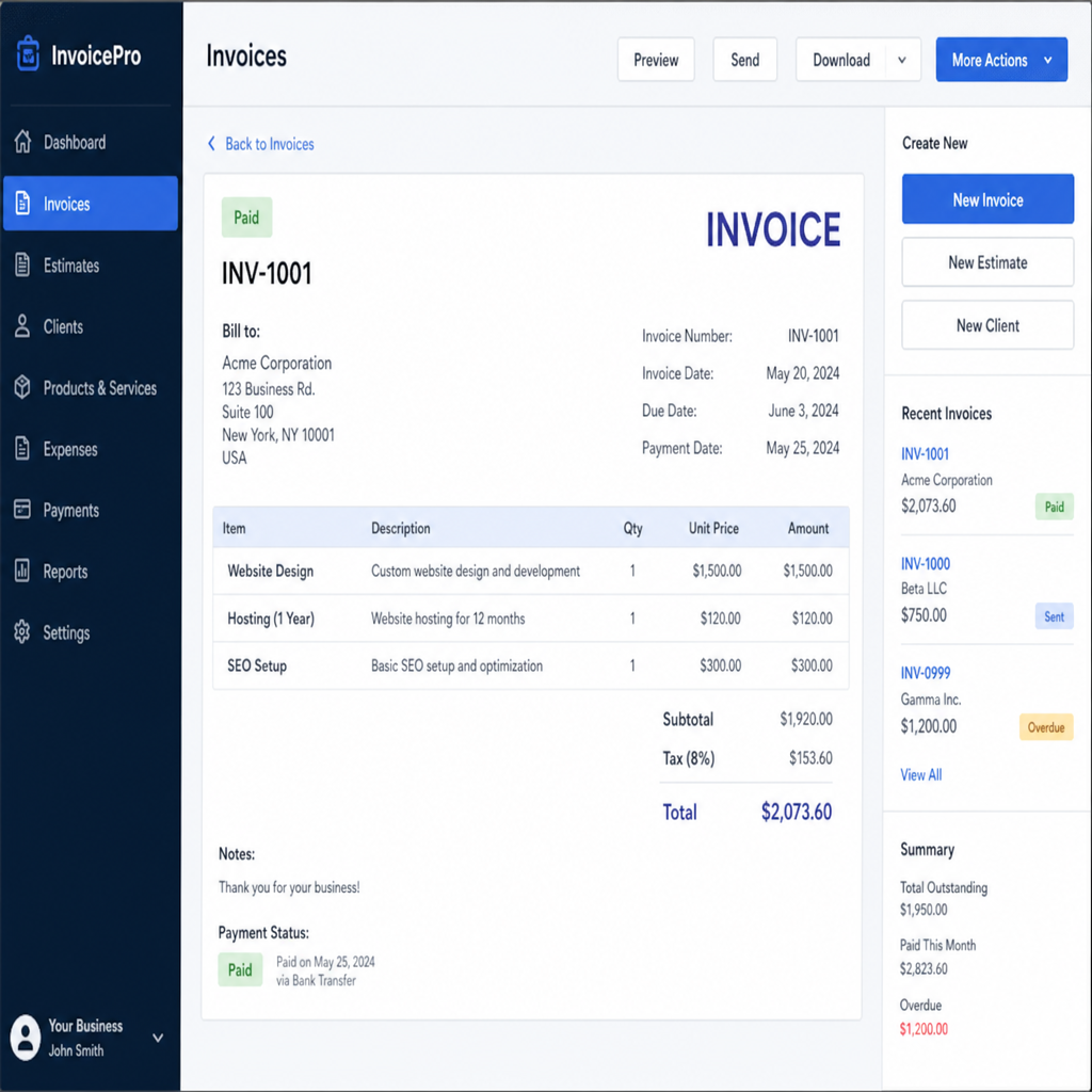 A visual representation of invoicing software in use
