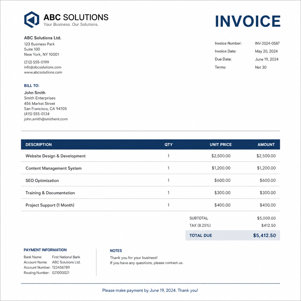 Example of a professional invoice layout