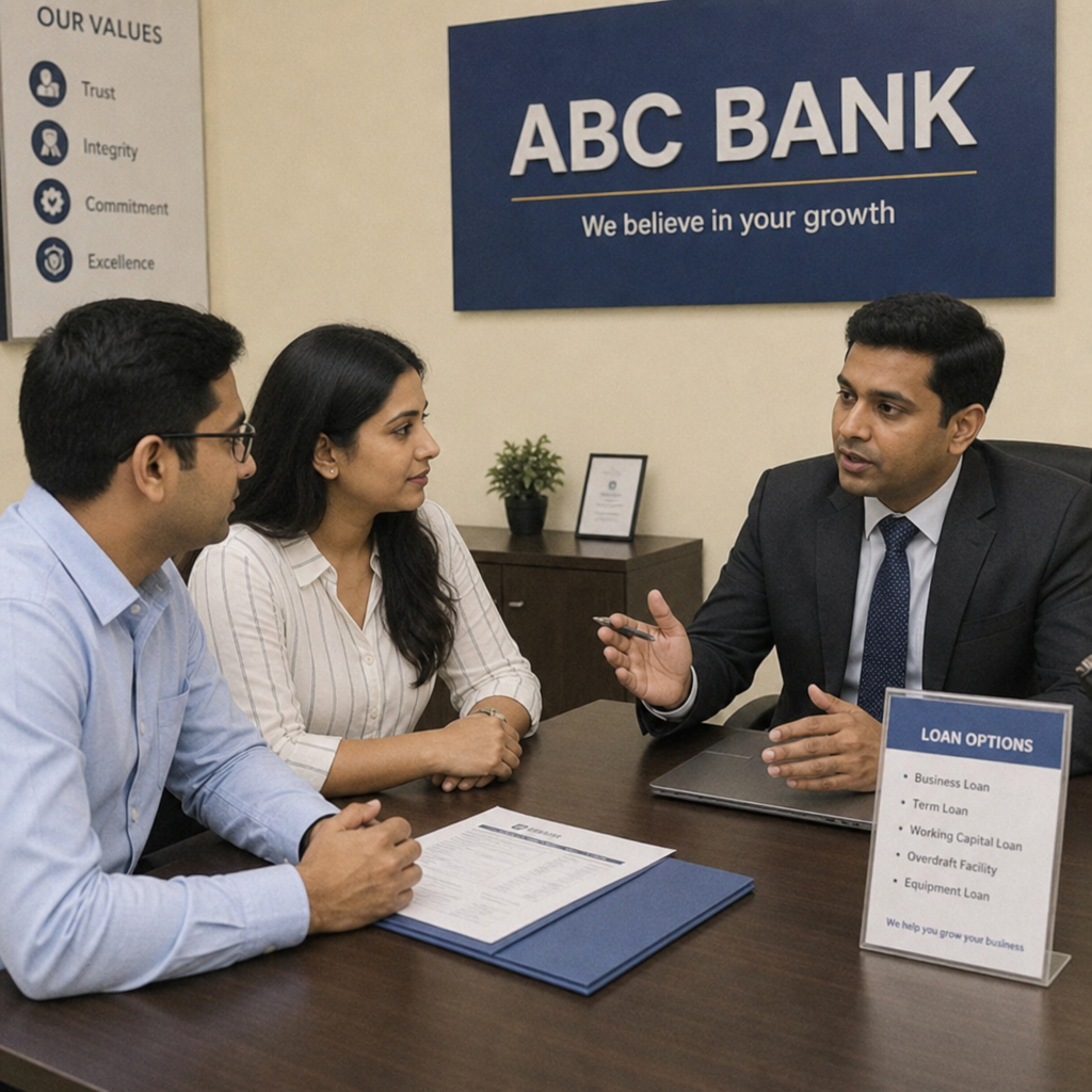 business partners discussing loan options with a bank manager